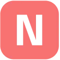Logo with stylized letter N in black and gray on a rounded red square background.