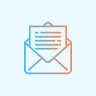 Line drawing of an open envelope with a letter inside showing blue and red horizontal lines.