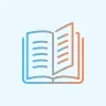 Open book icon with blue and orange gradient lines representing text on pages.
