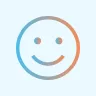 Simple smiling face icon with round eyes and a curved mouth inside a gradient circular outline.