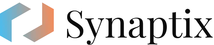 Synaptix company logo with stylized blue and orange brackets.