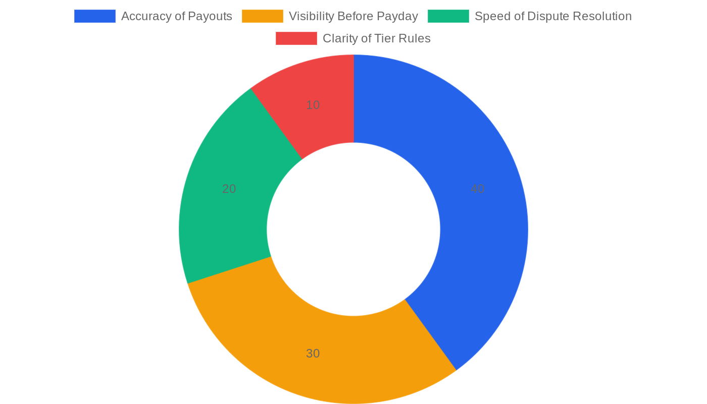Doughnut chart showing recruiter trust factors in commission tracking systems