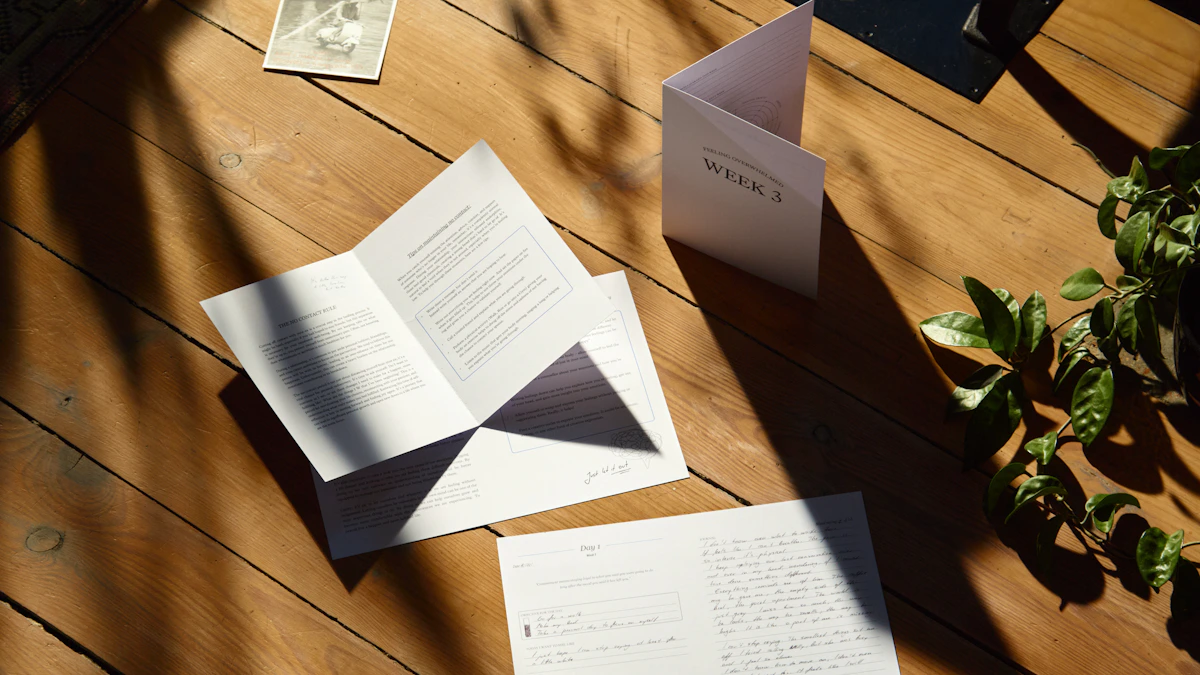 Sunlit conference table with papers and a laptop, morning light casting long shadows