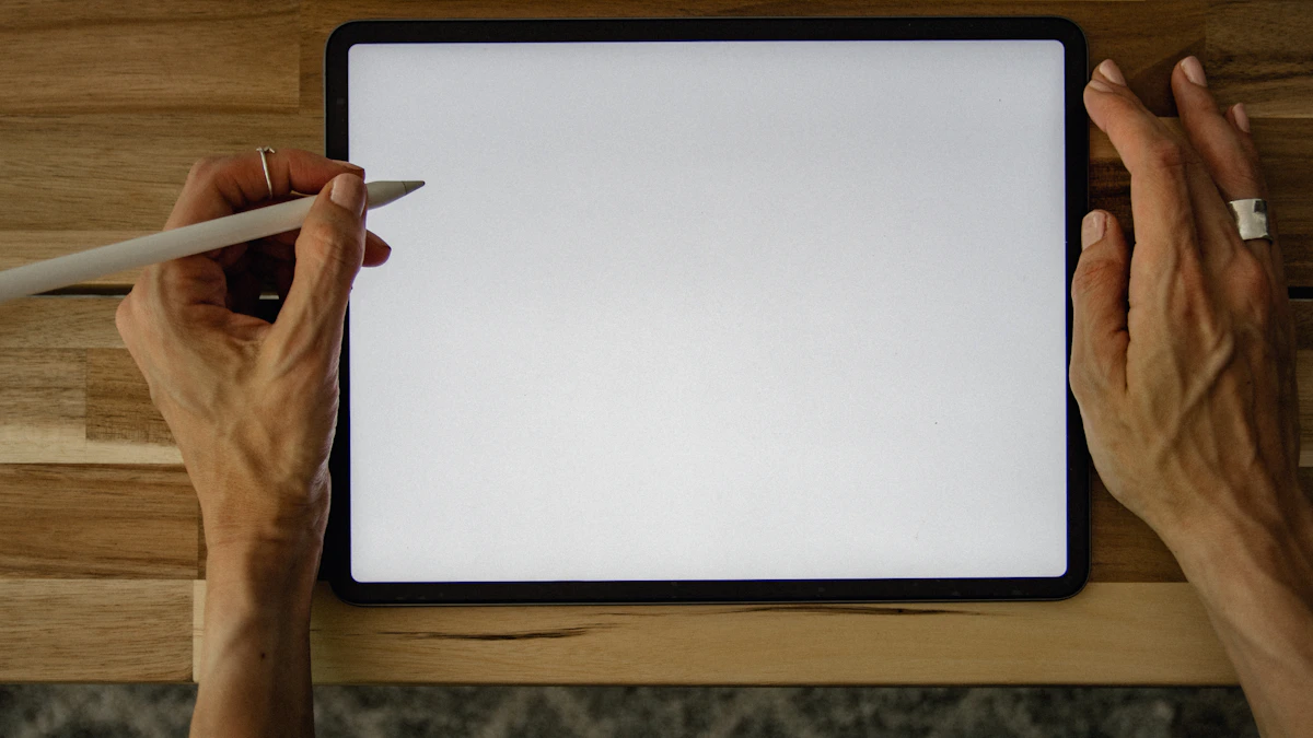A recruiter reviewing an earnings dashboard on a tablet in warm morning light, representing self-serve commission visibility
