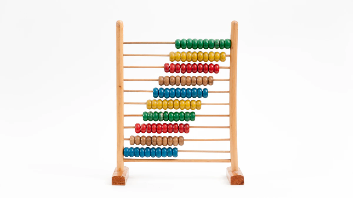 Wooden abacus with beads aligned on a clean minimal surface