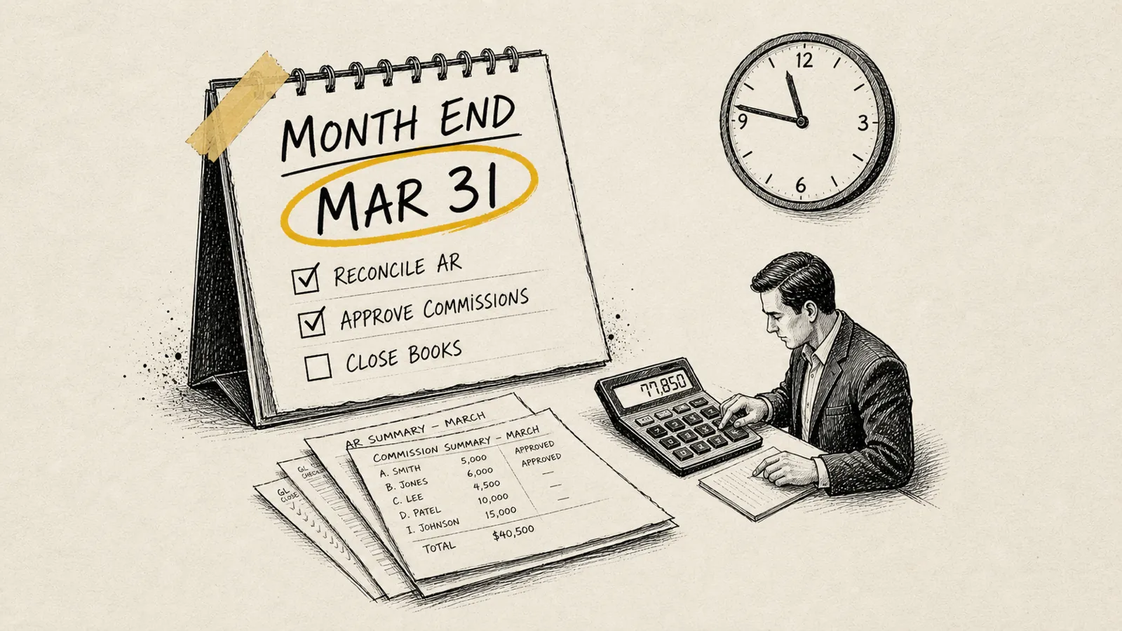 Illustration of month-end close at a recruiting firm