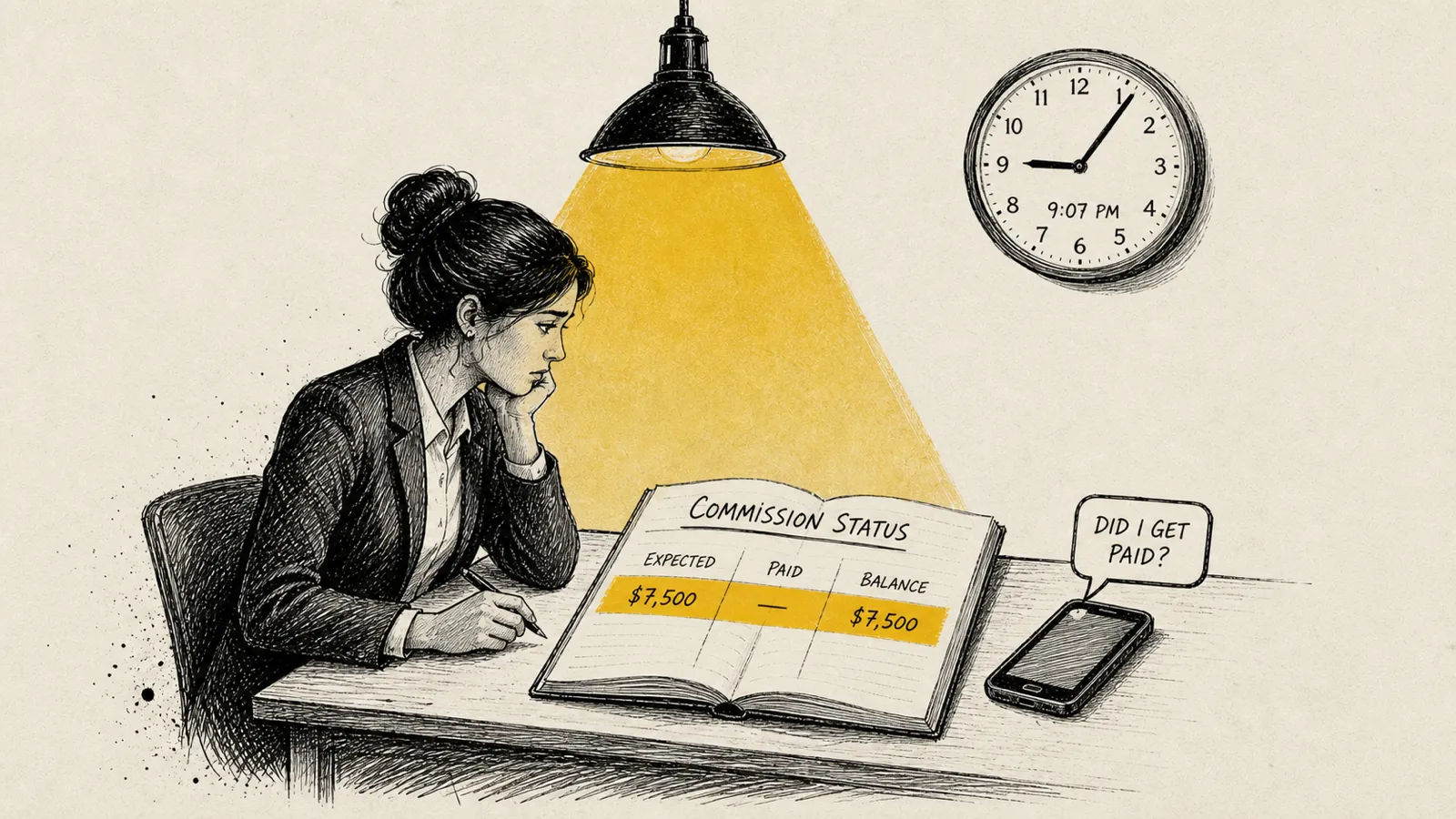 Illustration of a late-night did I get paid text from a recruiter