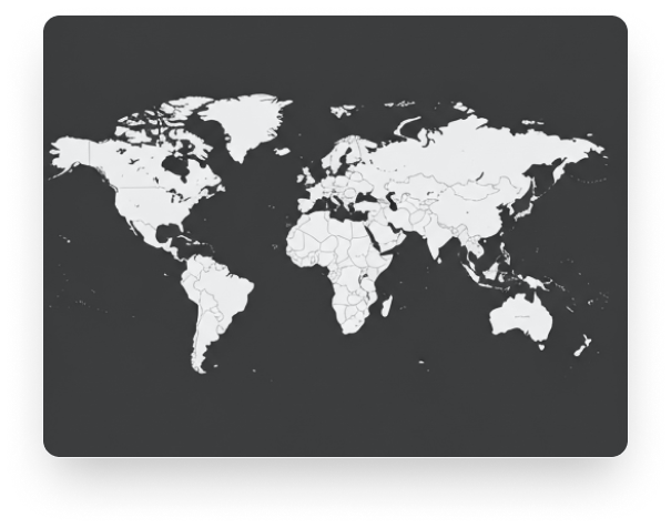 World map with countries outlined in white on a dark gray background.
