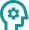 Icon of a human head with a gear inside, symbolizing thinking or innovation.
