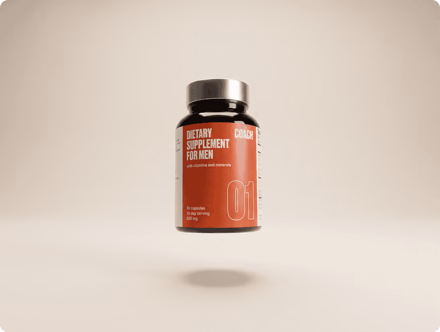 The Coach Formula 01 supplement bottle: daily capsules for ejaculatory control and stamina