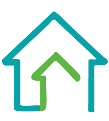 Icône de deux maisons imbriquées, une petite verte à l'intérieur d'une plus grande bleue.