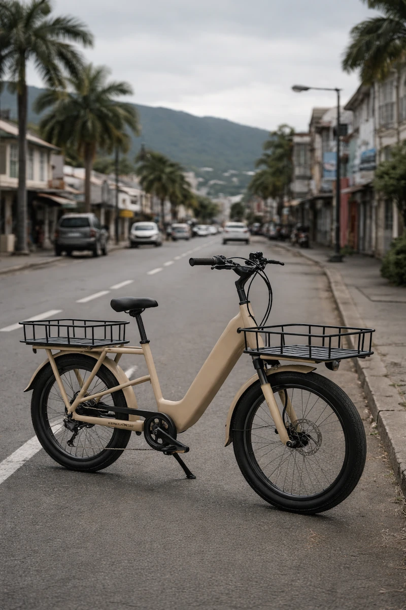 Vélo électrique cargo en ville permettant de réduire les coûts de transport et l’empreinte carbone des entreprises