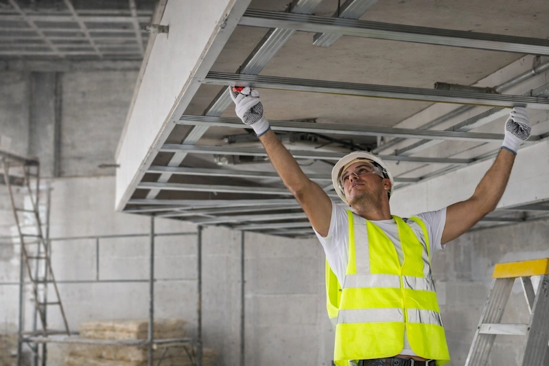 Professionnel réalisant des travaux d’installation énergétique dans un bâtiment