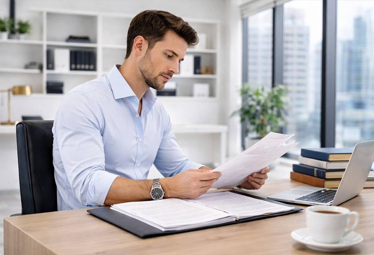 image of accountant analyzing documents