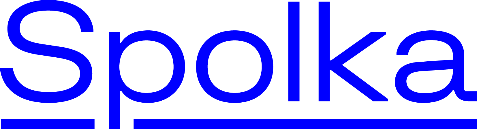 Slovo Spolka v modrej farbe s podčiarknutím na bielom pozadí, referujúc na domovskú stránku.