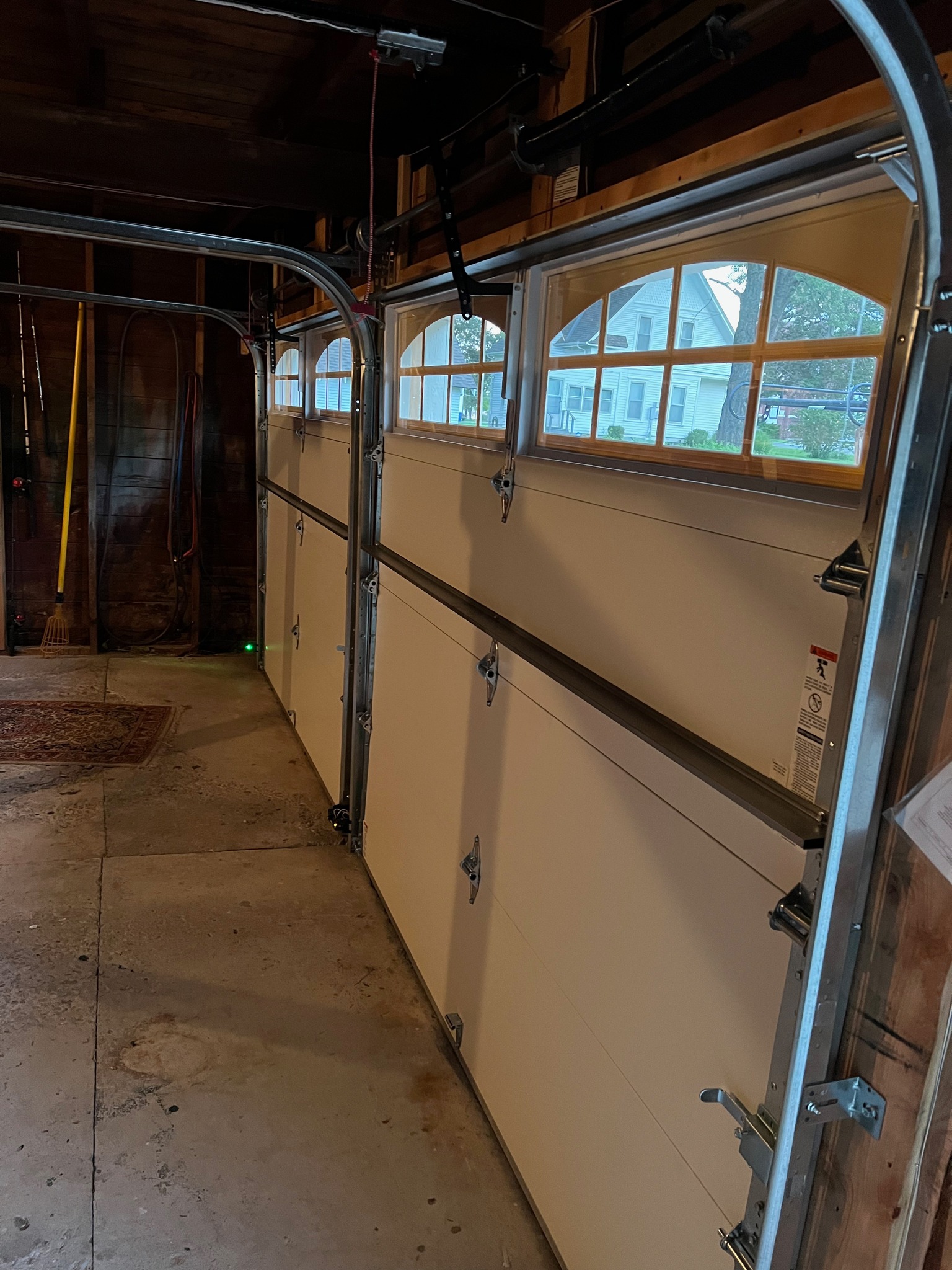 Interior view of 2 DoorLink 3630 garage doors with windload struts.