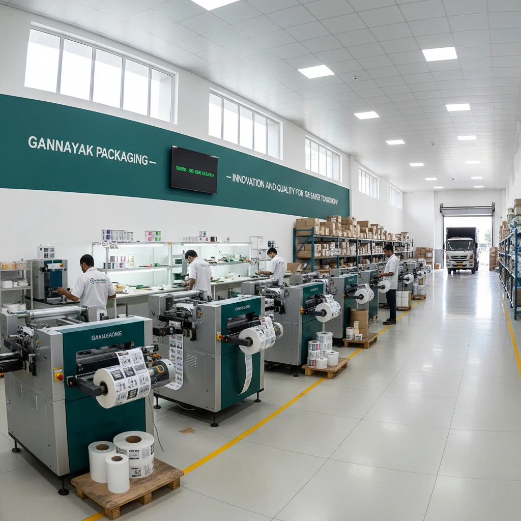Modern packaging manufacturing facility with advanced label printing and quality control equipment#1.5