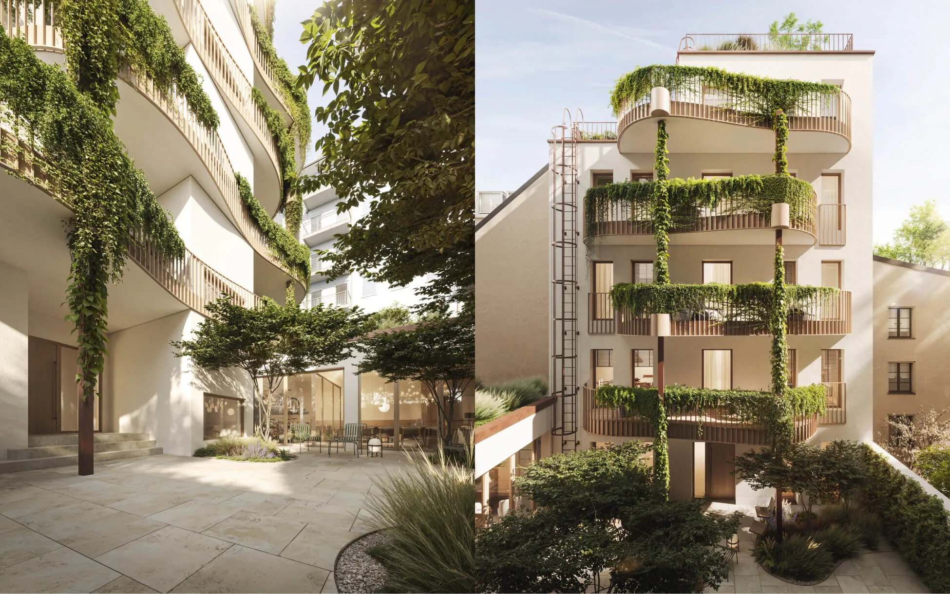 Paul7 Munich – courtyard and planted balconies of House East