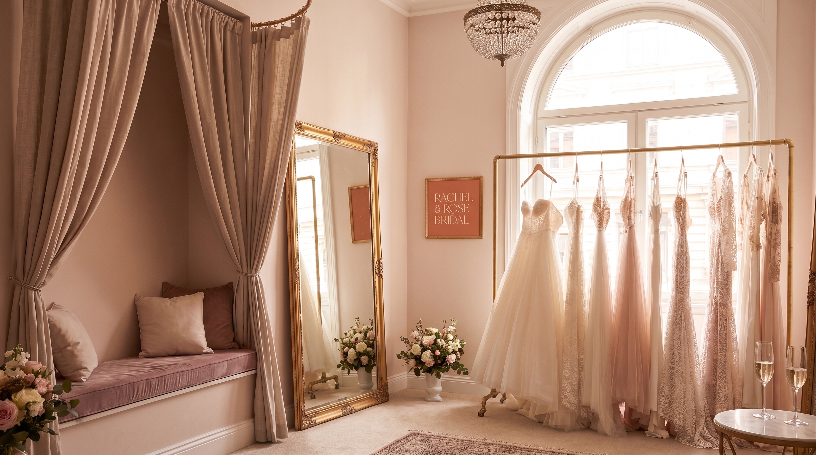 A bride wearing a satin bridal gown and holding a flower bouquet