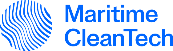 Maritime CleanTech logo with a circular wave pattern to the left of the blue text.