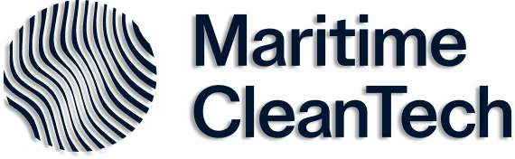Maritime CleanTech logo with dark blue circular wave design to the left of the text.