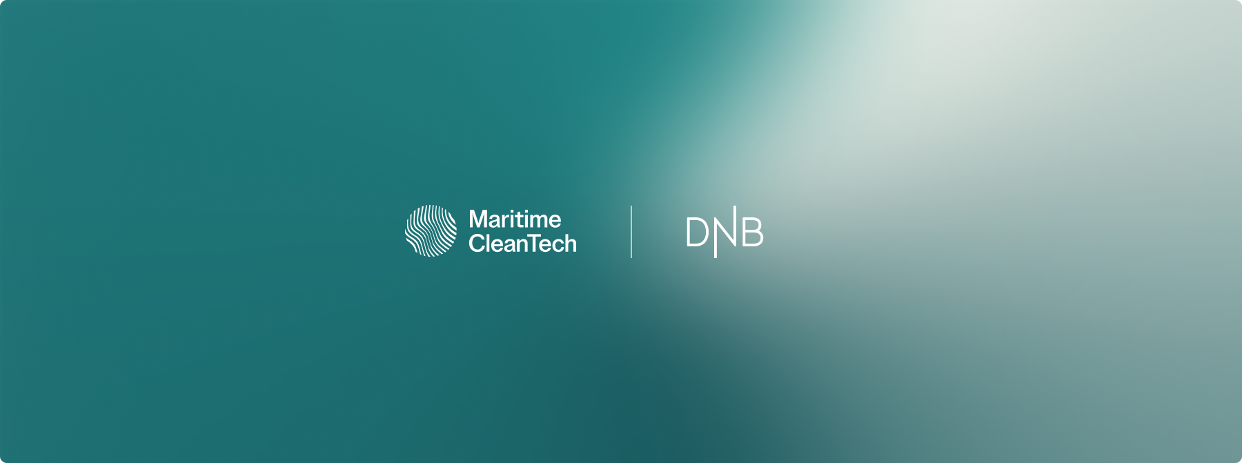 Maritime CleanTech logo beside DNB logo on a teal to light gradient background.