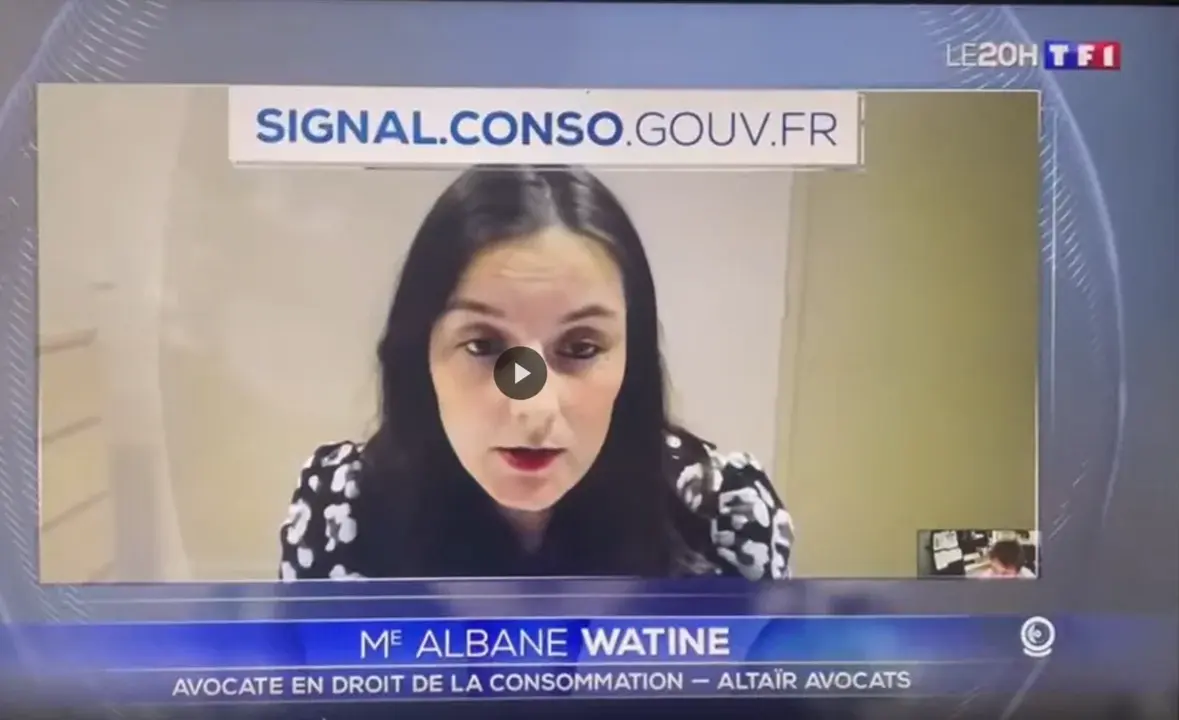 Albane Watine, avocate en droit de la consommation, invitée du 20H de TF1 — reportage Signal Conso