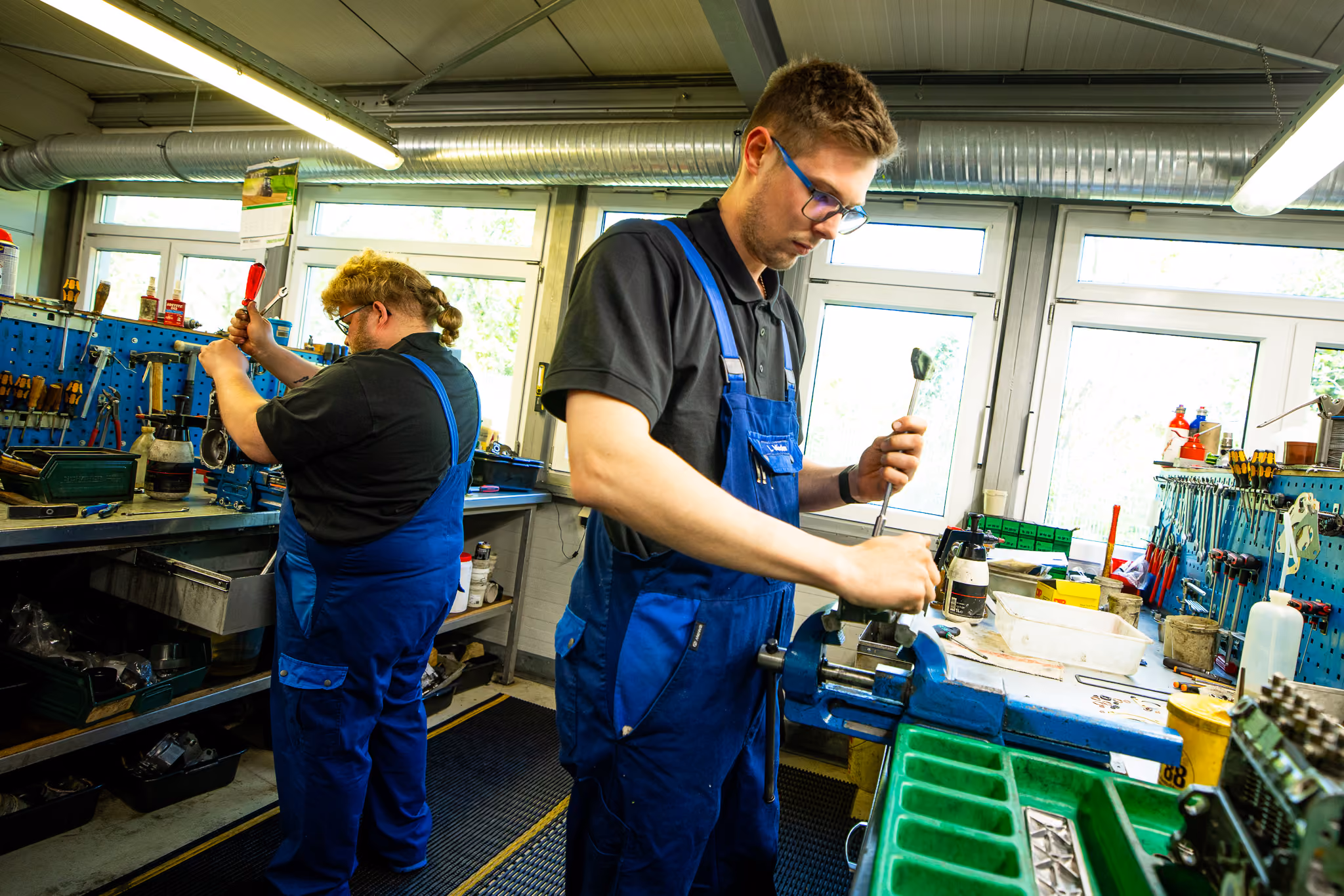 image of engine repair work