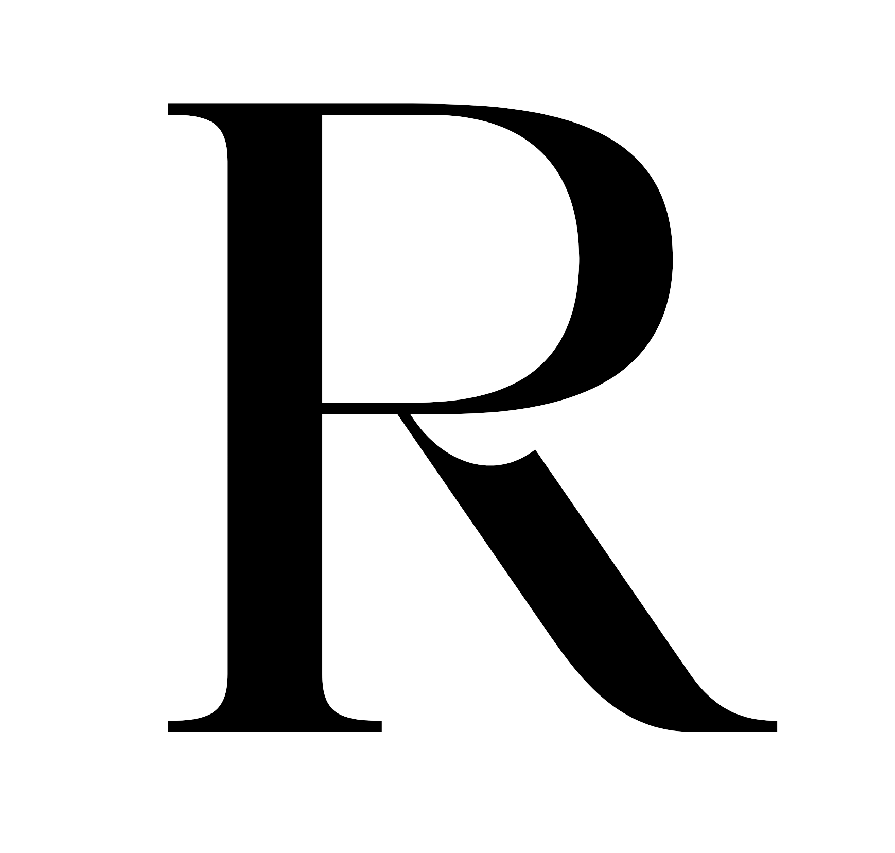 Large black uppercase letter R on a transparent background.