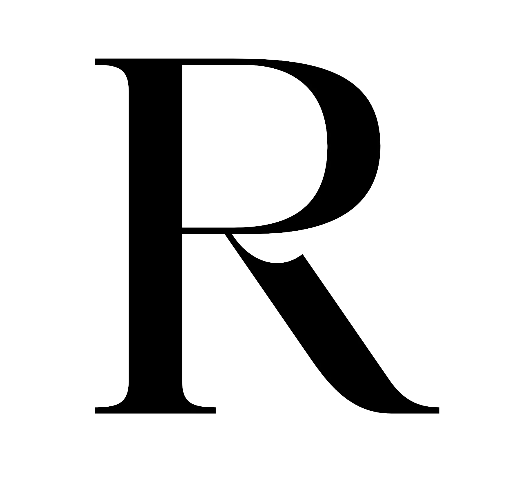 Large black uppercase letter R on a transparent background.