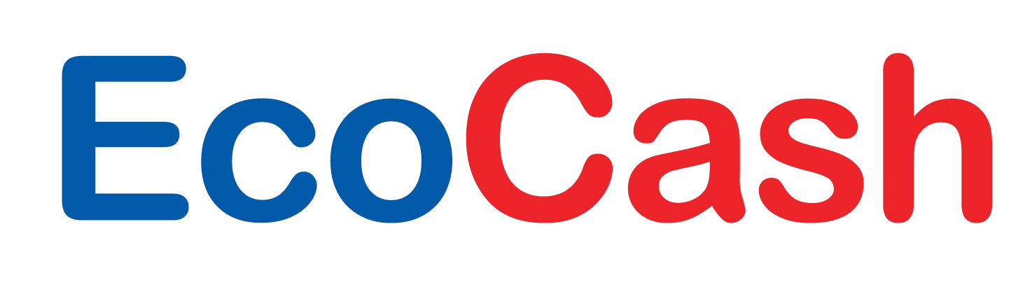 Logo text 'EcoCash' with 'Eco' in blue and 'Cash' in red.