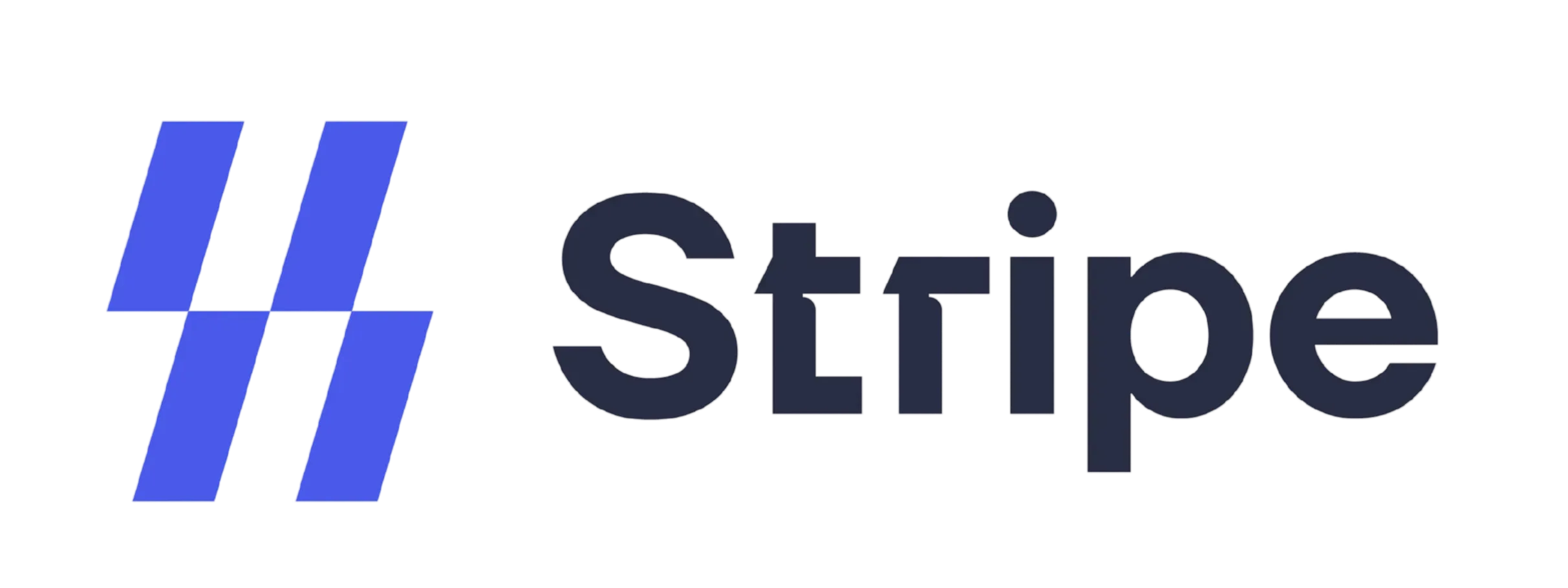 Stripe company logo with two blue parallelograms and the word 'Stripe' in dark text.
