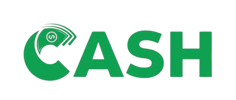 The word 'CASH' in green, with the letter 'C' styled as an open circle containing three overlapping cash bills.