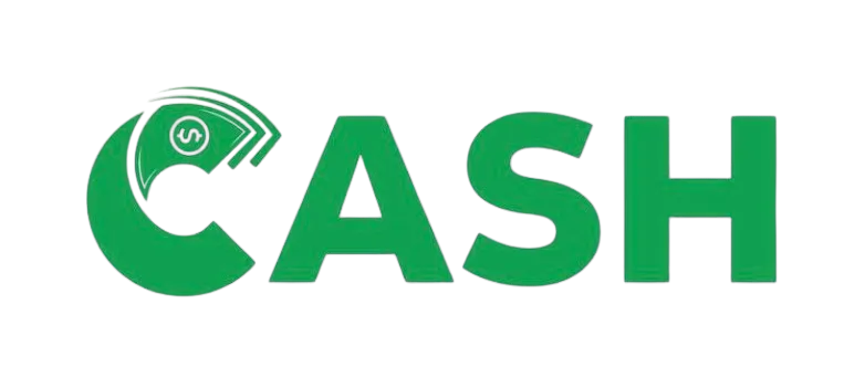 The word 'CASH' in green, with the letter 'C' styled as an open circle containing three overlapping cash bills.