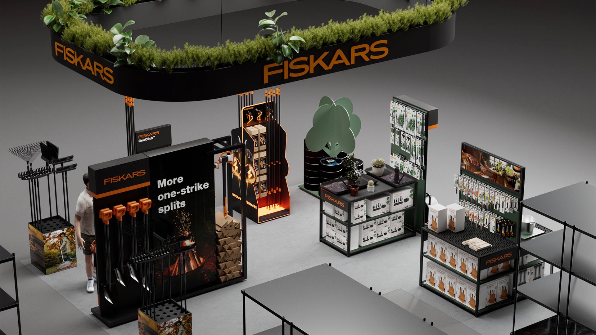 Retail Activation POS Display & Brand Experience. Creative and technical case study for retail activation made dy Imagine TACT agency, in Romania - Fiskars in-store POS display and brand experience - 30 sqm island with products custom made displays designed, manufactured, and installed by TACT in under 30 days in 2 locations in Bucharest and Deva Kaufland Supermarket.