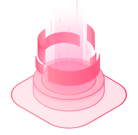 3D pink digital illustration of layered, curved, abstract shapes resembling a futuristic architectural model.