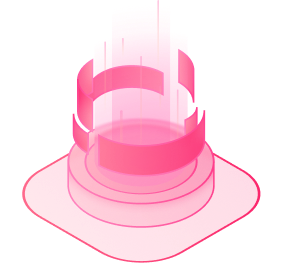 3D pink digital illustration of layered, curved, abstract shapes resembling a futuristic architectural model.
