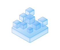 3D blue isometric blocks stacked on a blue base platform.