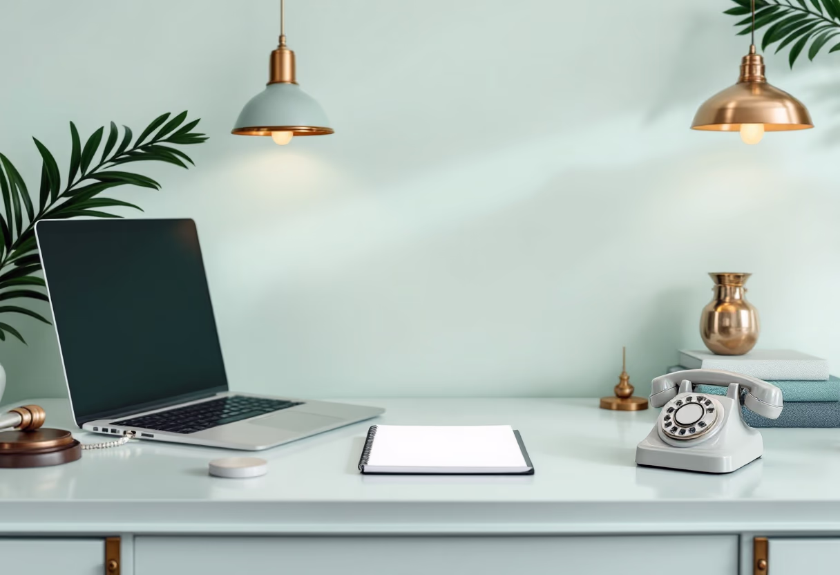 image of telephone and computer on desk (for a law firm)