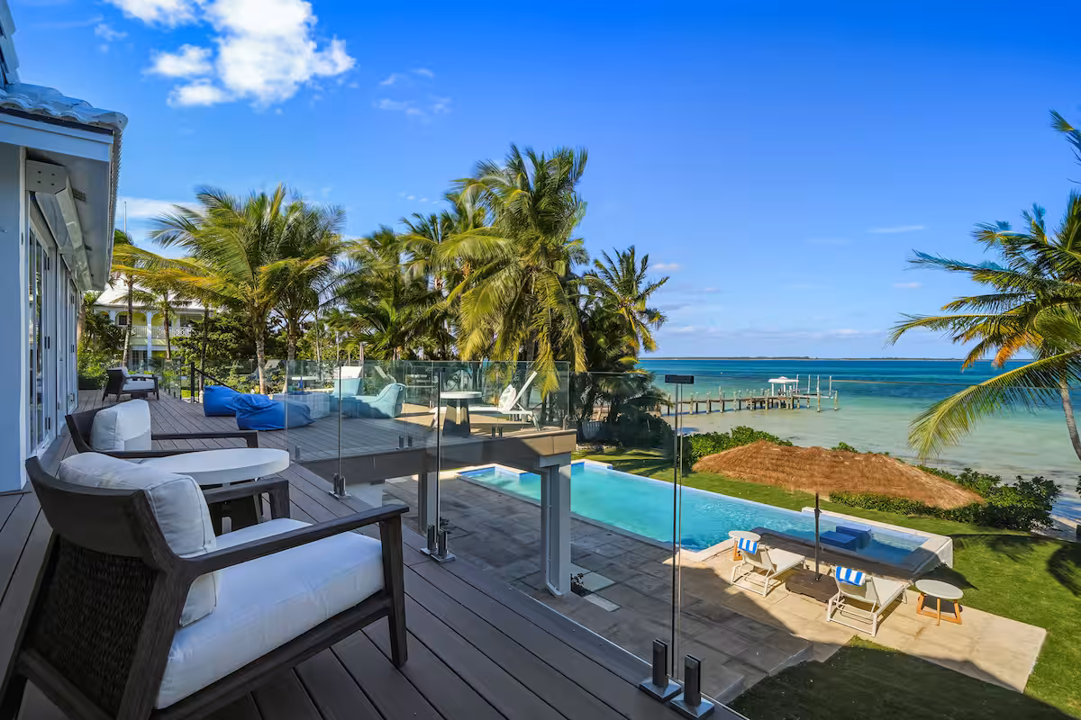 Private backyard, pool and ocean view at Ocean Palms Nassau