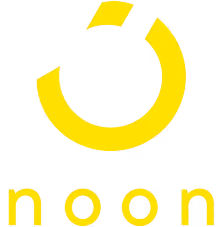 Yellow circular arrow forming a clockwise motion above the word 'noon' in lowercase letters.