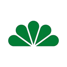 NBC logo with six green peacock feathers on a black background.