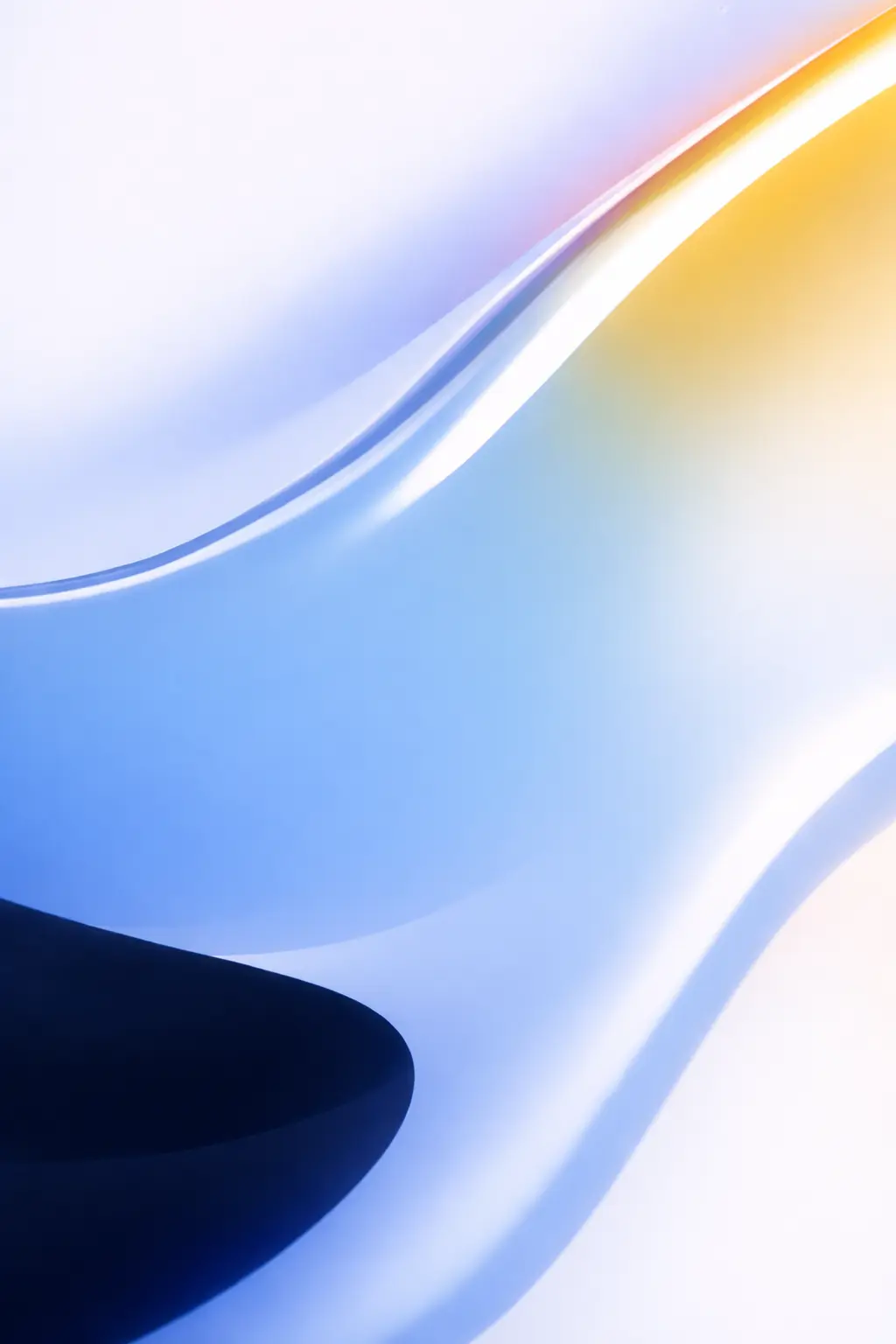 Abstract smooth flowing shapes in shades of blue, white, and a touch of yellow.