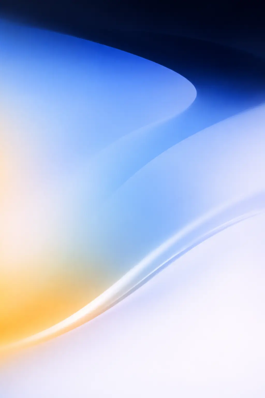 Abstract smooth gradient with curved shapes blending blue, white, and soft orange hues.