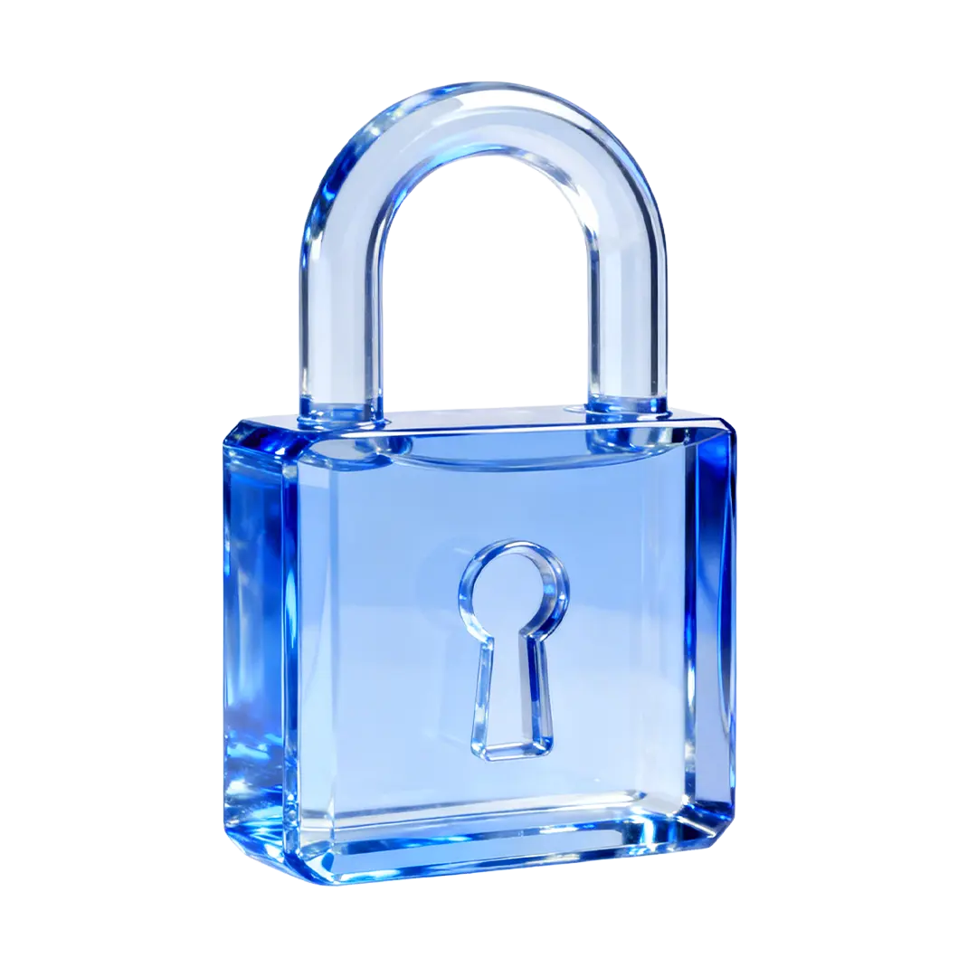 Blue translucent padlock with a keyhole.