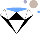 Abstract geometric shapes including a blue parallelogram, a beige circle, and three smaller purple and blue circles on a white background.