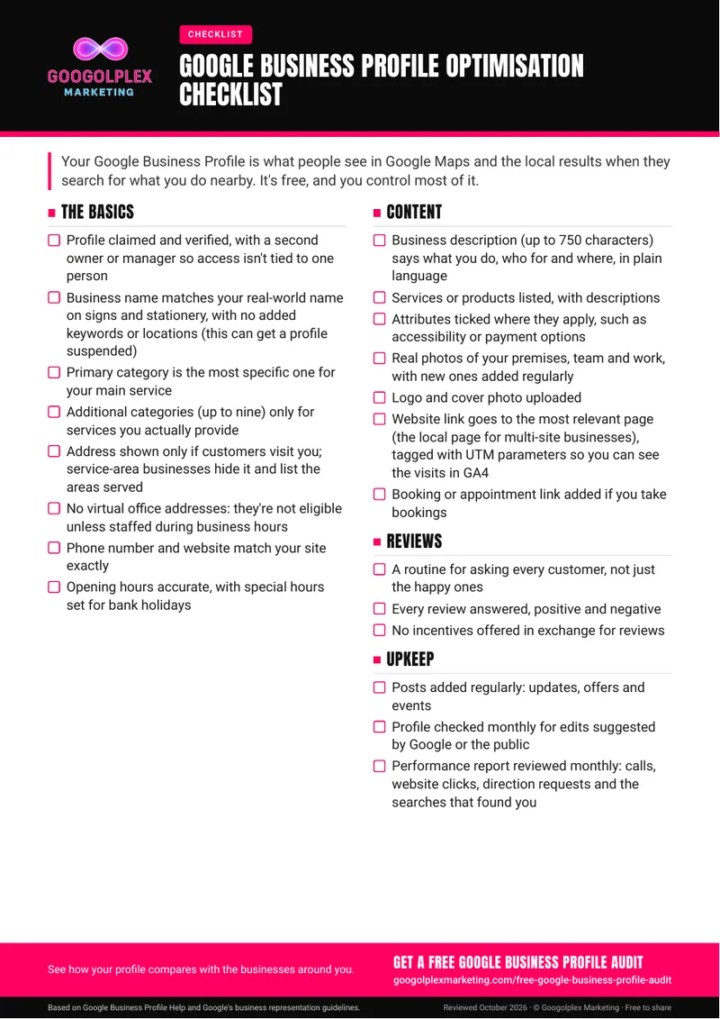 Google Business Profile Optimisation Checklist