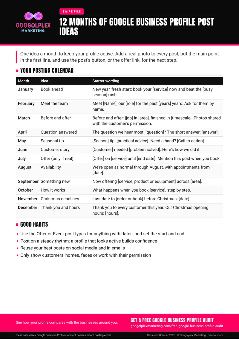 12 Months of Google Business Profile Post Ideas
