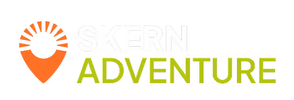 Skern Adventure logo with an orange location pin icon featuring sun rays above the text 'SKERN ADVENTURE'.