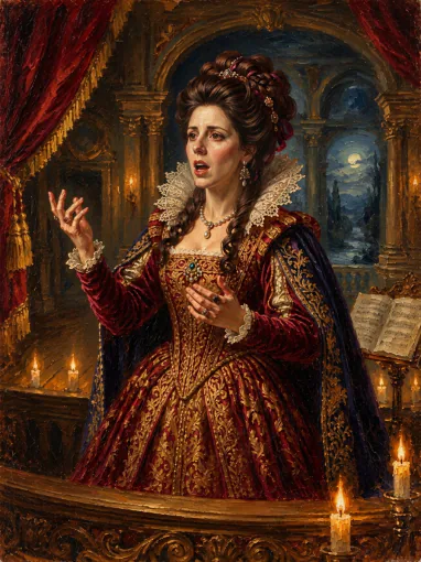Olivia as an opera singer on a candlelit stage
